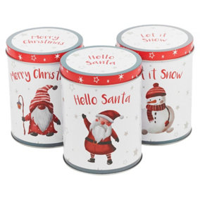 URBNLIVING Height 14cm Set of 3 Tall Christmas Santa Jars Storage Tin Container Canisters Tea Coffee Cookie Biscuit