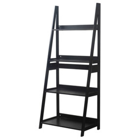 URBNLIVING Height 150cm Modena 4 Tier Wooden Ladder Colour Black Storage Rack Display Stand Shelving Unit Bedroom