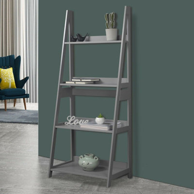 URBNLIVING Height 150cm Modena 4 Tier Wooden Ladder Colour Grey Storage Rack Display Stand Shelving Unit Bedroom