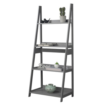 URBNLIVING Height 150cm Modena 4 Tier Wooden Ladder Colour Grey Storage Rack Display Stand Shelving Unit Bedroom