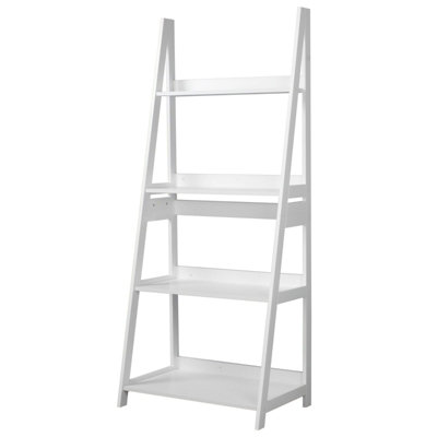 URBNLIVING Height 150cm Modena 4 Tier Wooden Ladder Colour White Storage Rack Display Stand Shelving Unit Bedroom