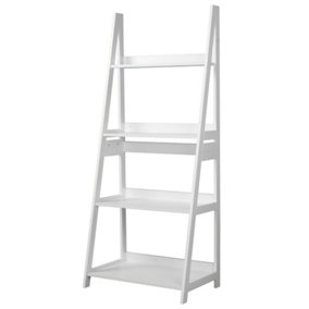 URBNLIVING Height 150cm Modena 4 Tier Wooden Ladder Colour White Storage Rack Display Stand Shelving Unit Bedroom