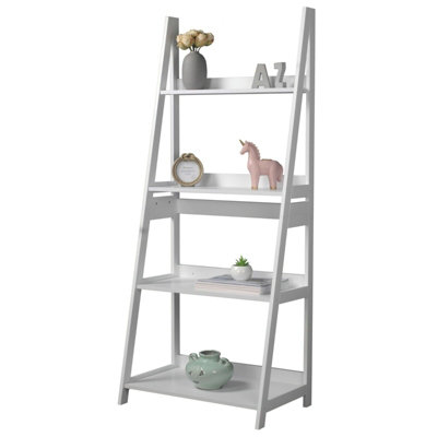 URBNLIVING Height 150cm Modena 4 Tier Wooden Ladder Colour White Storage Rack Display Stand Shelving Unit Bedroom - 3