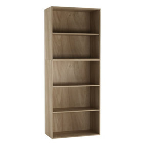 URBNLIVING Height 150cm Wide 5 Tier Book Shelf Deep Bookcase Storage Cabinet Display Colour Oak Dining Living Room