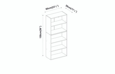 URBNLIVING Height 150cm Wide 5 Tier Book Shelf Deep Bookcase Storage Cabinet Display Colour White Dining Living Room