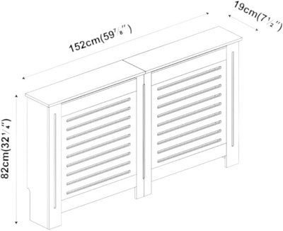 URBNLIVING Height 152cm Large Grey Modern Wooden Radiator Cover MDF Grill Shelf Cabinet Furniture