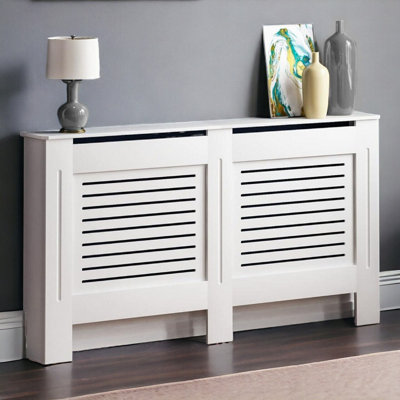 URBNLIVING Height 152cm Large White Modern Wooden Radiator Cover MDF Grill Shelf Cabinet Furniture