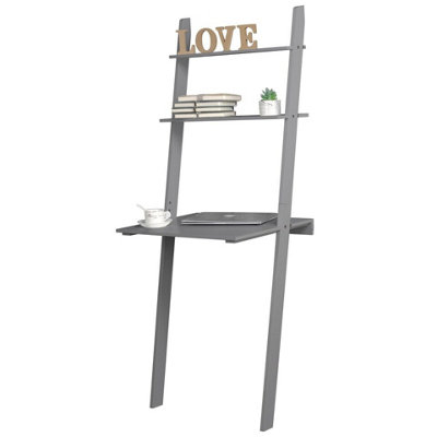 URBNLIVING Height 156cm Ladder Desk 2 Shelf Grey Wooden Computer Table