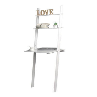 URBNLIVING Height 156cm Ladder Desk 2 Shelf White Wooden Computer Table