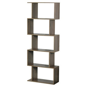 URBNLIVING Height 159Cm 5 Tier Wooden S-Shaped Bookcase Living Room Colour Oak Modern Display Shelves Storage Unit Divider