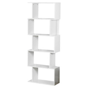 URBNLIVING Height 159Cm 5 Tier Wooden S-Shaped Bookcase Living Room Colour White Modern Display Shelves Storage Unit Divider