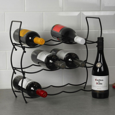 URBNLIVING Height 15cm 3pc Black Metal Free Standing Stackable Wine Bottle Rack Storage 12 Bottle Size