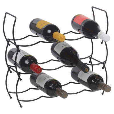 URBNLIVING Height 15cm 3pc Black Metal Free Standing Stackable Wine Bottle Rack Storage 12 Bottle Size - 8