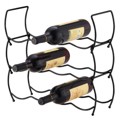 URBNLIVING Height 15cm 3pc Black Metal Free Standing Stackable Wine Bottle Rack Storage 12 Bottle Size - 9