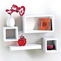URBNLIVING Height 16cm Set of 4 Wooden White Cube Shelves Wall Storage Display