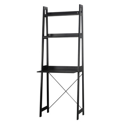 URBNLIVING Height 170cm Verona Ladder Work Desk 2 Shelves Colour Black Wooden Bedroom Computer Table Office Storage