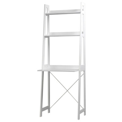 URBNLIVING Height 170cm Verona Ladder Work Desk 2 Shelves Colour White Wooden Bedroom Computer Table Office Storage