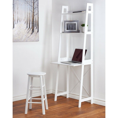 URBNLIVING Height 170cm Verona Ladder Work Desk 2 Shelves Colour White Wooden Bedroom Computer Table Office Storage