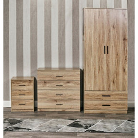 URBNLIVING Height 180cm 4 Piece Wooden Bedroom Set Oak Wardrobe Chest Cabinet Bedside Table Clothes Storage
