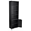 URBNLIVING Height 180Cm 6 Tier Bookcase With 2 Door Cupboard Cabinet Storage Shelving Display Colour Black Wood Shelf