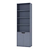 URBNLIVING Height 180Cm 6 Tier Bookcase With 2 Door Cupboard Cabinet Storage Shelving Display Colour Grey Wood Shelf