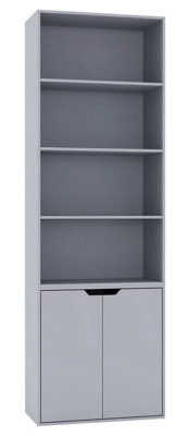 URBNLIVING Height 180Cm 6 Tier Bookcase With 2 Door Cupboard Cabinet Storage Shelving Display Colour Grey Wood Shelf - 4