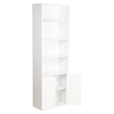 URBNLIVING Height 180Cm 6 Tier Bookcase With 2 Door Cupboard Cabinet Storage Shelving Display Colour White Wood Shelf