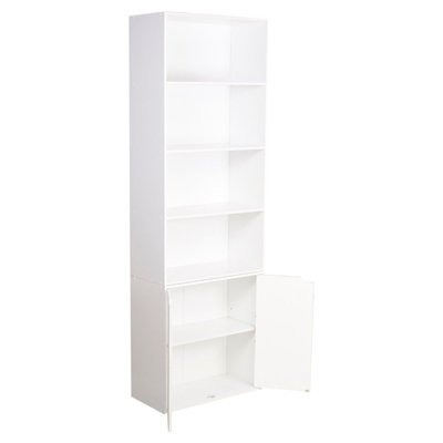 URBNLIVING Height 180Cm 6 Tier Bookcase With 2 Door Cupboard Cabinet Storage Shelving Display Colour White Wood Shelf - 3