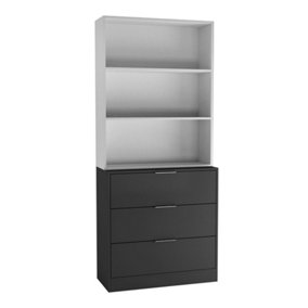 URBNLIVING Height 180cm Black Drawers & White Bookcase 60cm Width 3 Tier Wooden Storage Chest Cabinet & Display Bookcase Shelving