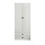 URBNLIVING Height 180cm Glossy White Carcass & Grey Drawers Tall 2 Door Wardrobe Bedroom Storage Hanging Rail Modern Furniture