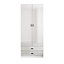 URBNLIVING Height 180cm Glossy White Carcass & White Drawers Tall 2 Door Wardrobe Bedroom Storage Hanging Rail Modern Furniture