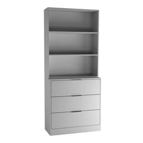 URBNLIVING Height 180cm Grey Drawers & Grey Bookcase 60cm Width 3 Tier Wooden Storage Chest Cabinet & Display Bookcase Shelving