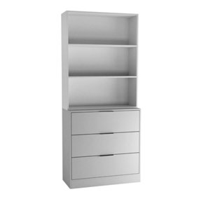 URBNLIVING Height 180cm Grey Drawers & White Bookcase 60cm Width 3 Tier Wooden Storage Chest Cabinet & Display Bookcase Shelving