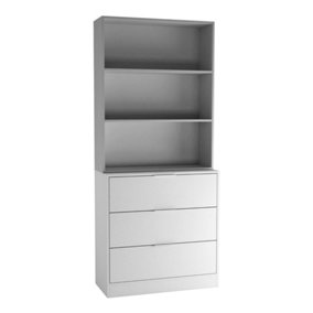 URBNLIVING Height 180cm White Drawers & Grey Bookcase 60cm Width 3 Tier Wooden Storage Chest Cabinet & Display Bookcase Shelving