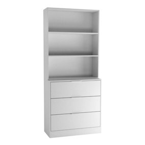 URBNLIVING Height 180cm White Drawers & White Bookcase 60cm Width 3 Tier Wooden Storage Chest Cabinet & Display Bookcase Shelving
