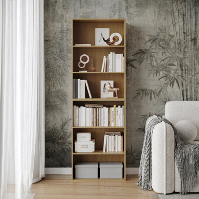 URBNLIVING Height 180Cm Wide 6 Tier Book Shelf Deep Bookcase Storage Cabinet Display Colour Beech Dining