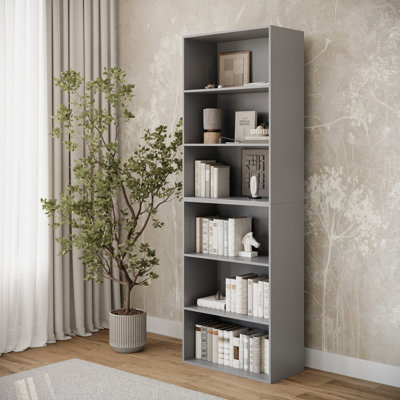 URBNLIVING Height 180Cm Wide 6 Tier Book Shelf Deep Bookcase Storage Cabinet Display Colour Grey Dining Living Room - 3