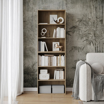 URBNLIVING Height 180Cm Wide 6 Tier Book Shelf Deep Bookcase Storage Cabinet Display Colour Oak Dining Living Room