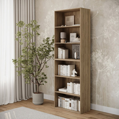 URBNLIVING Height 180Cm Wide 6 Tier Book Shelf Deep Bookcase Storage Cabinet Display Colour Oak Dining Living Room - 3