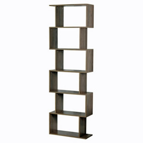URBNLIVING Height 190.5Cm 6 Tier Wooden S-Shaped Bookcase Living Room Colour Oak Modern Display Shelves Storage Unit Divider
