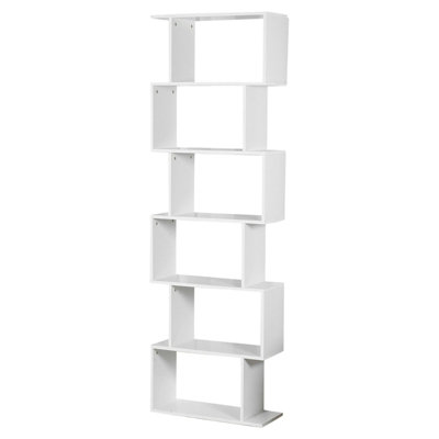 URBNLIVING Height 190.5Cm 6 Tier Wooden S-Shaped Bookcase Living Room Colour White Modern Display Shelves Storage Unit Divider