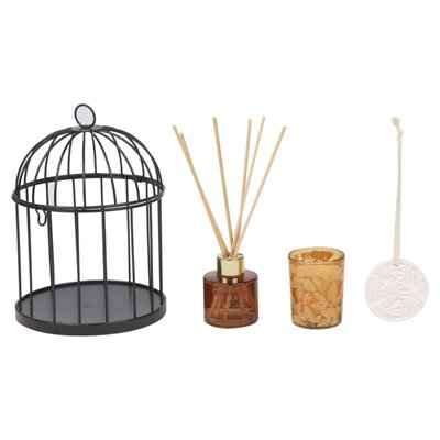 URBNLIVING Height 20cm 30ml Autumn Leaf Perfume Reed Diffuser Oil Refill & Candle in Birdcage Fragrance Gift Set - 3