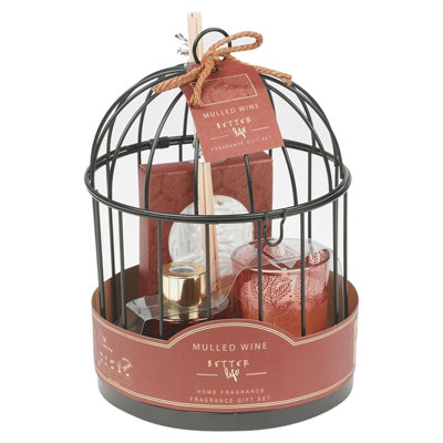 URBNLIVING Height 20cm 30ml Mulled Wine Perfume Reed Diffuser Oil Refill & Candle in Birdcage Fragrance Gift Set