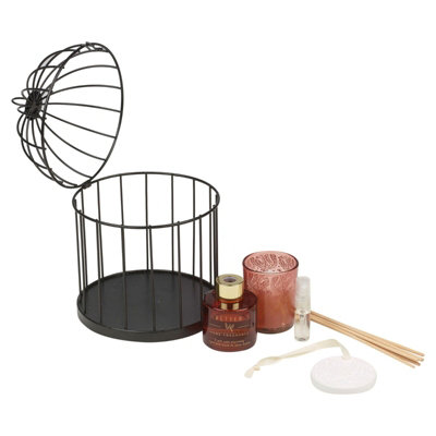 URBNLIVING Height 20cm 30ml Mulled Wine Perfume Reed Diffuser Oil Refill & Candle in Birdcage Fragrance Gift Set