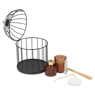 URBNLIVING Height 20cm 30ml Soft Linen Perfume Reed Diffuser Oil Refill & Candle in Birdcage Fragrance Gift Set