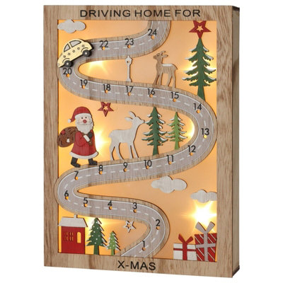 URBNLIVING Height 20cm Wooden Box Light Up LED Driving Home For Christmas Xmas Advent Calendar