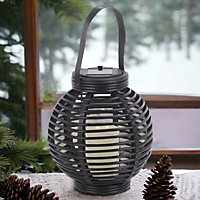 URBNLIVING Height 21cm Round Black Colour Warm White LED Solar Lantern Hanging with Handle Garden Décor