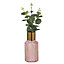 URBNLIVING Height 22cm Small Pink Vintage Decorative Glass Bottle Table Vase with Gold Rim