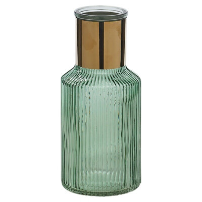 URBNLIVING Height 22cm Small Teal Vintage Decorative Glass Bottle Table Vase with Gold Rim - 5