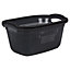 URBNLIVING Height 23cm 30L Anthracite Plastic Rattan Laundry Clothes Basket Storage Hamper with Handles